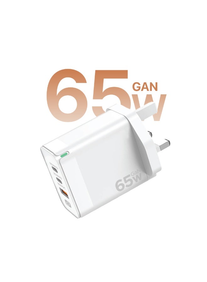 LYCKA Boost +65GaN Dual USB-C 65W Ultra-Fast Wall Charger with 2M USB-C to USB-C Cable - Compact GaN Technology Power Delivery Adapter for Laptops, MacBook, iPhone, and Samsung - White - Image 1
